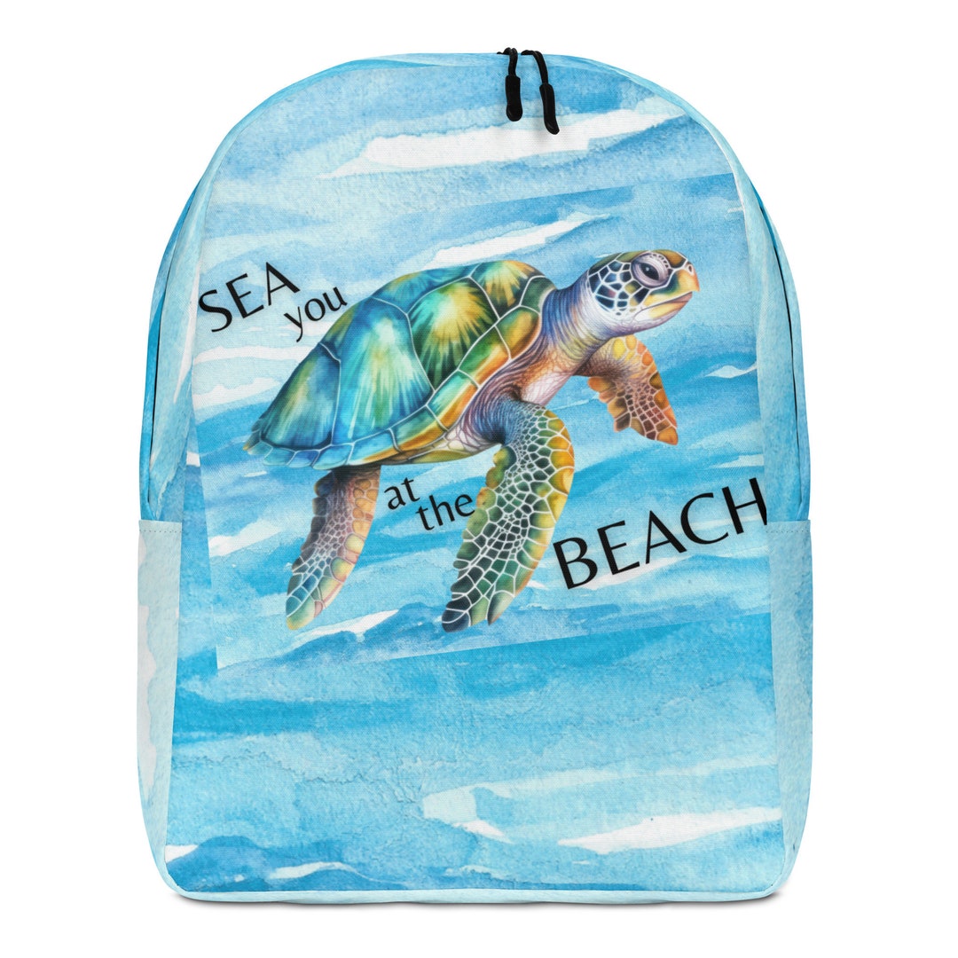 Minimalist Sea Turtle Backpack Ocean Blue White Green See You at the ...