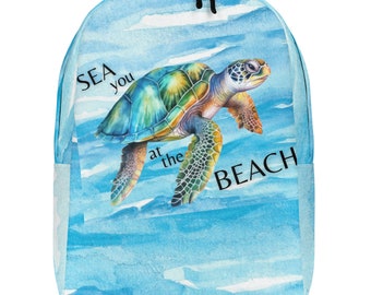 Mochila minimalista de tortugas marinas Océano Azul Blanco Verde Nos vemos en la playa