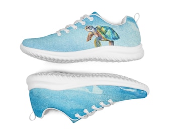 Women’s Girls ocean blue white athletic shoes sea turtle green