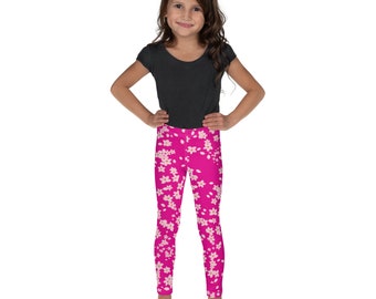 Legging enfant rose fleurs blanches