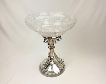 Vintage Glass Compote Bowl | Silver Plate Pedestal Fruit Centerpiece Simon Hall Miller