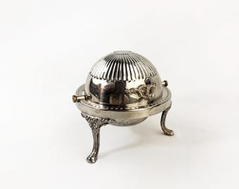 Antique Silver Plated Roll Top Server | Wilton Canada Butter Caviar Dish