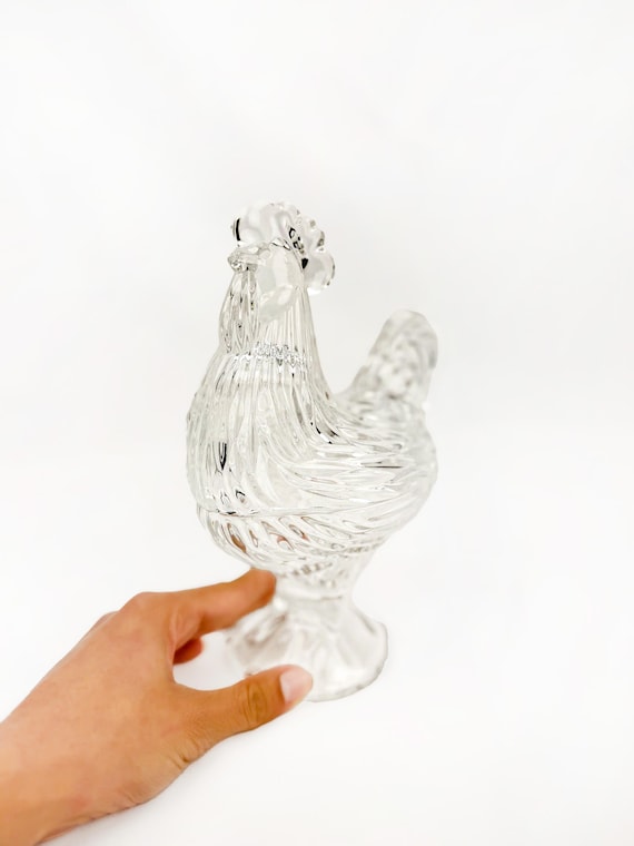 Crystal Rooster Covered Dish | Vintage Candy Dish