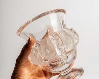 Vintage Lalique Dampierre Clear Crystal Vase | Sculptural Bird & Leaf Design