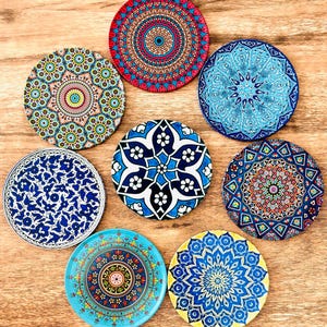 Set of 8 Coasters / Turkish Mandala Moroccan Design Coaster / Persian Coasters / Drink Coasters/ Ethnic Pattern Coaster Set/Made in Turkey