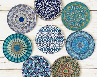 Coaster Set | Set of 8 Drink Coasters Turkish / Mediterranean / Persian / Boho Design Pattern Coaster /Housewarming / Christmas Gifts /Mat