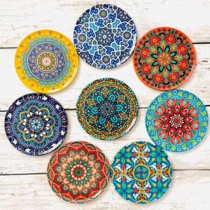 Set of 8 Drink Coasters / Turkish Moroccan Persian Decorative Mug Coaster / Ethnic Pattern Set / Wedding Gift Wall Art / Made in Turkey