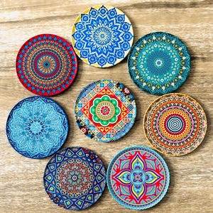 Coasters / Set of 8 Drink Coasters / Turkish Persian Mediterranean Boho Pattern / Coaster Set Drink Mats Art Coasters Set / Christmas Gift