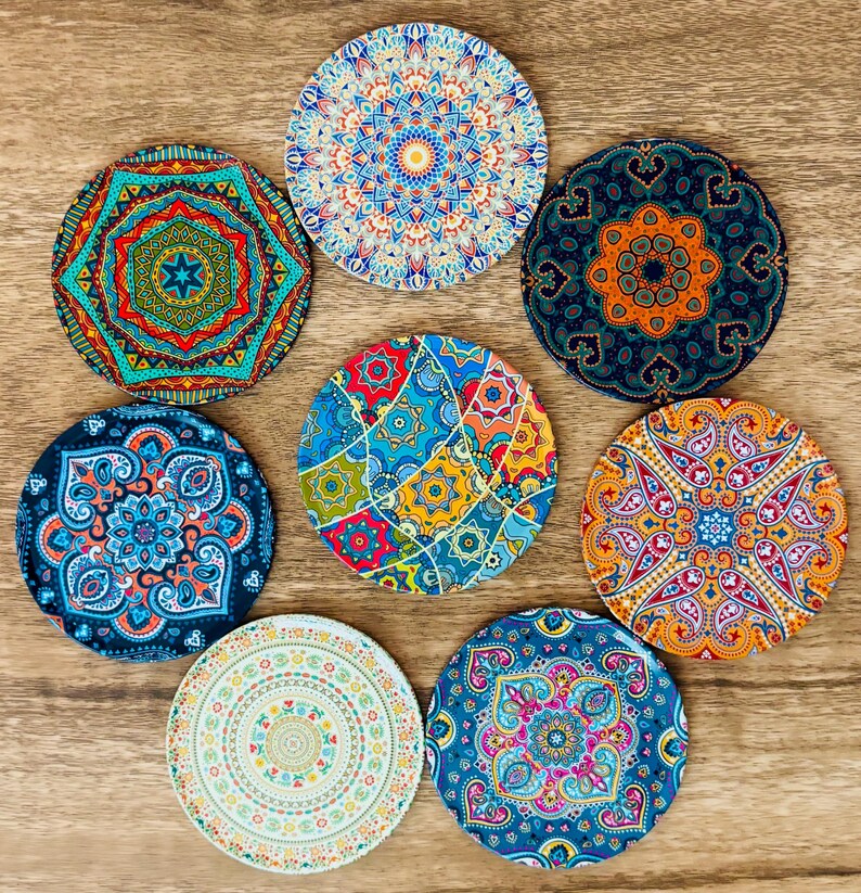 Coasters I Mandala Coasters I Set of 8 Bohemian Drink Mats Coasters | Turkish Persian Art | Christmas Housewarming Gift | New Home Gift