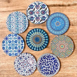Set of 8 Drink Coasters / Turkish Persian Design Coaster / Gift for Her / Ethnic Coaster Set / Housewarming Christmas Gifts / Made in Turkey