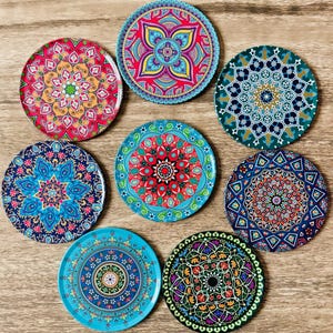 Coasters / Set of 8 Drink Coasters/Turkish Mandala Mosaic Persian Mediterranean Boho Pattern / Coaster Sets Drink Mats Wall Art Coasters