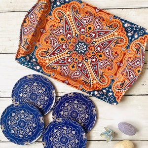 TRAY GIFT SET with 4 Coasters / Turkish / Mediterranean Anatolian Design Pattern Tray Set / Decorative Serving Tray with Coasters / Gifts