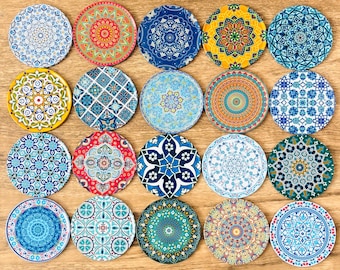 Coaster / Turkish Moroccan Tile Coaster Set of 20 with Cork Backing, Drink Coasters Bulk, Boho Table Decor, Housewarming & Christmas Gift