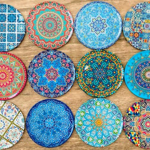Set of 12 Drink Coasters Mediterranean Turkish Persian Boho Design Pattern Coasters Housewarming I Christmas Gift I Wall art Made in Turkey