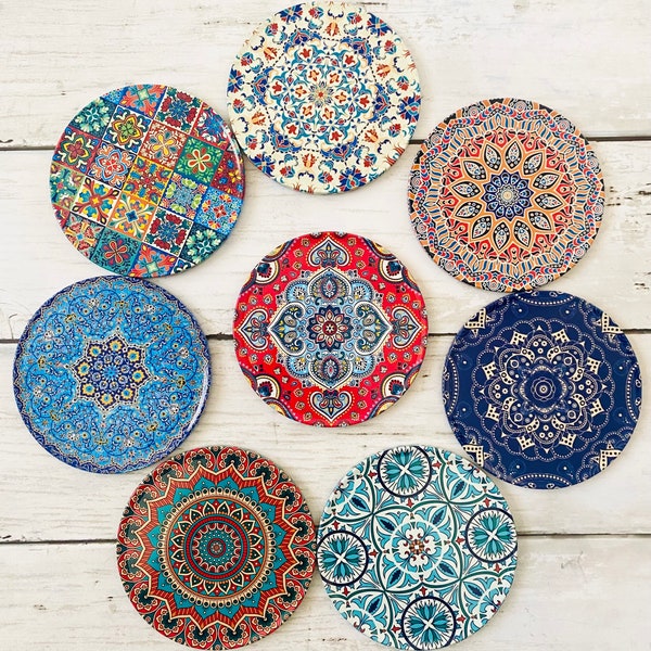 SET OF 8 Mandala I Ottoman I Islamic I Persian I Boho I Moroccan Cork Coasters I Wedding Favor I Coffee Table Decor I Birthday Wedding Gift