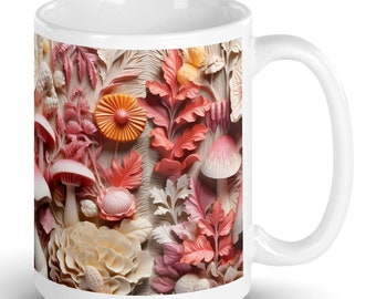 Mushroom Mug: 3D Floral Ceramic Cup - 15 oz