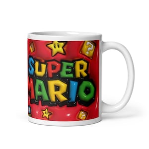 Super Mario, gift for dad, 3D birthday party ideas, 11 oz and 20 oz glossy white ceramic mug!