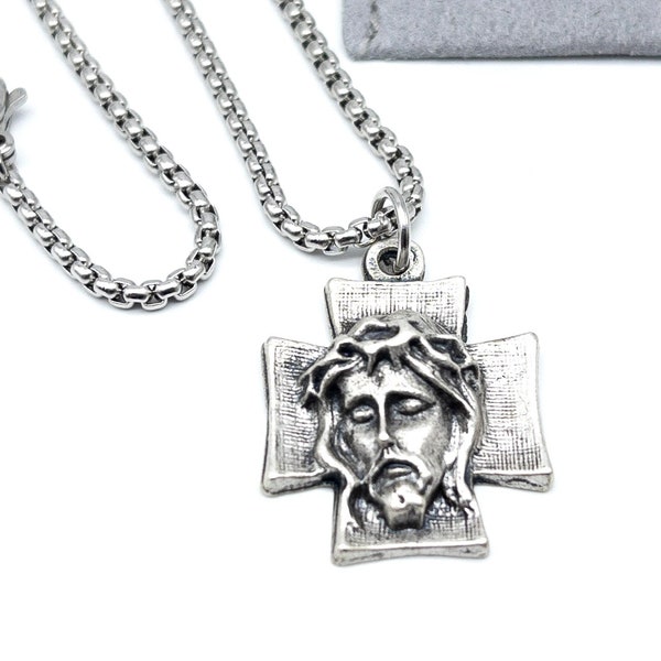 Jesus Cross Necklace, Christian Jewelry,  24” Silver tone Cross Neckless, Religious Gifts, My Beaded Gems