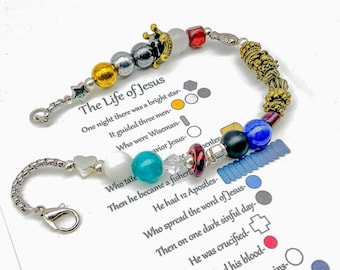The life of Jesus, The story of Jesus, Charm Bracelet, Christian Story Bracelet, Christian Jewelry, Religious Gift, My Beaded Gems