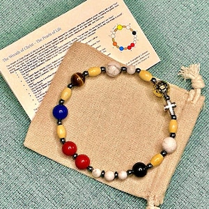 Wreath of Christ Bracelet, Natural Stone Lutheran Prayer Beads, Silvertone Cross