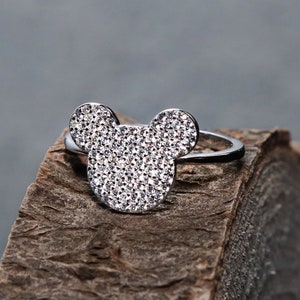 925 Sterling Silver Mickey Mouse Ring • Fully Paved Disney Ring • Gift for Teen Girl or Woman • Non-Tarnish Silver Jewelry