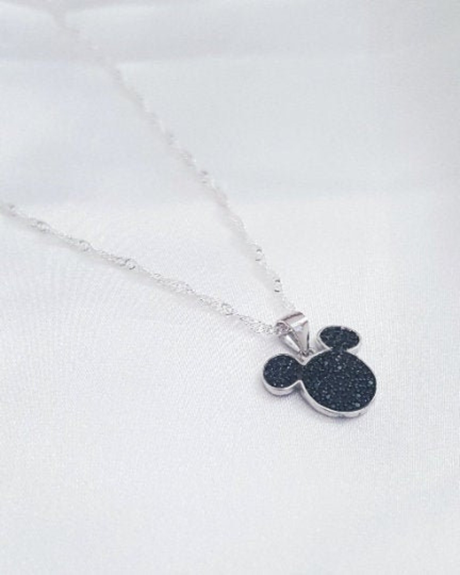 Sterling Silver Mickey Mouse Necklace Black Crystal Necklace Etsy