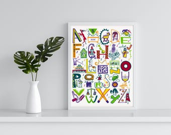 Phish ABC Alphabet Print, Hand-Painted Acrylic Art, Kids Room Decor