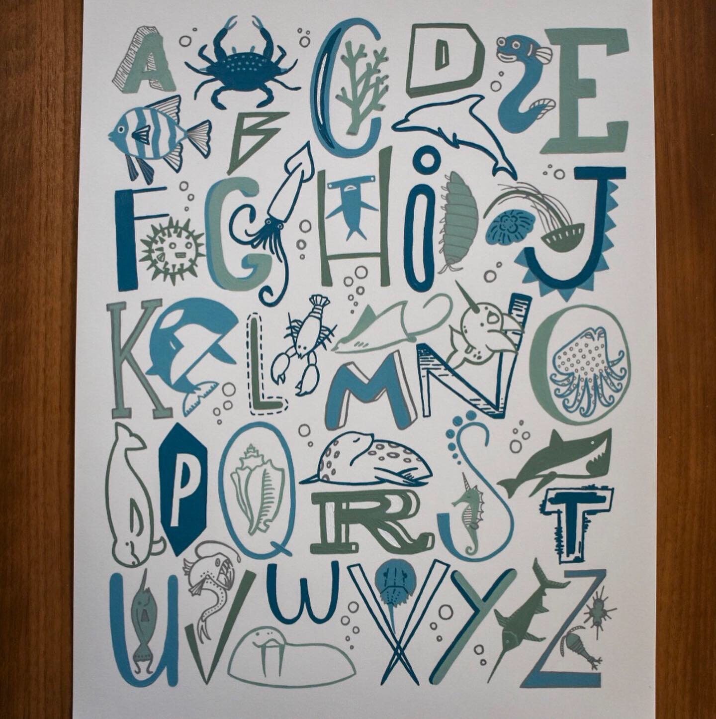 Sea Life Alphabet, ABC Poster, Nursery Decor, School Decor, Kids Room