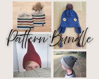 Children's Hat Bundle Circular Knitting Machine Pattern Sentro Knit Gift Quick Knitting Project 48 Pin Addi