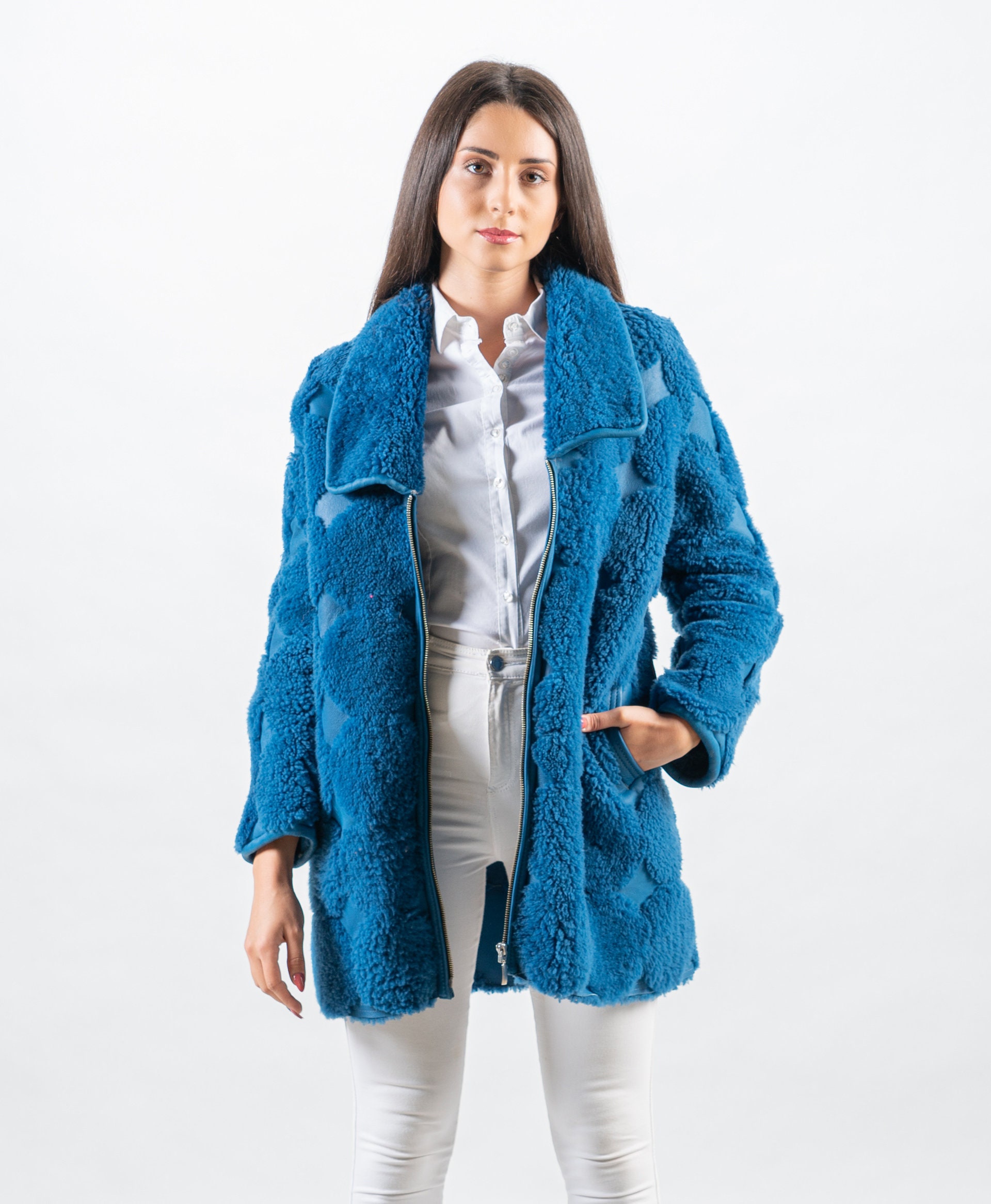 Sustainable Blue Sheepskin Jacket 