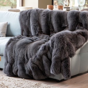 Brand New Gray Fox Fur Throw - Cozy Home Decor-Gift For Her- from Askio Fashion Furs"