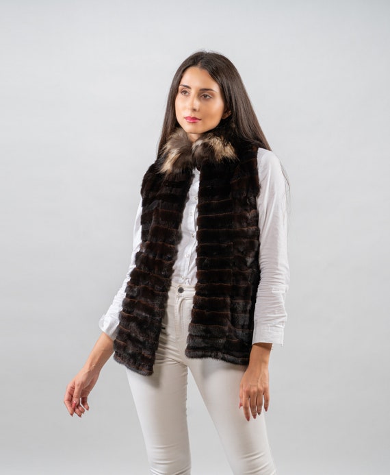 Mink Vest/fox Fur Collar/genuine Mink 