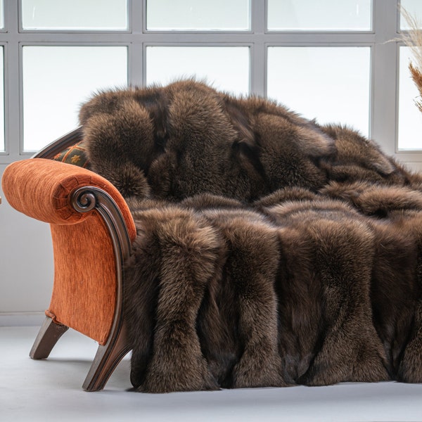 Brown Frost Fox/Fur Throw Blanket/Handmade/Interior Design/Home Decoration/Home Accessories/by AskioFashion Furs
