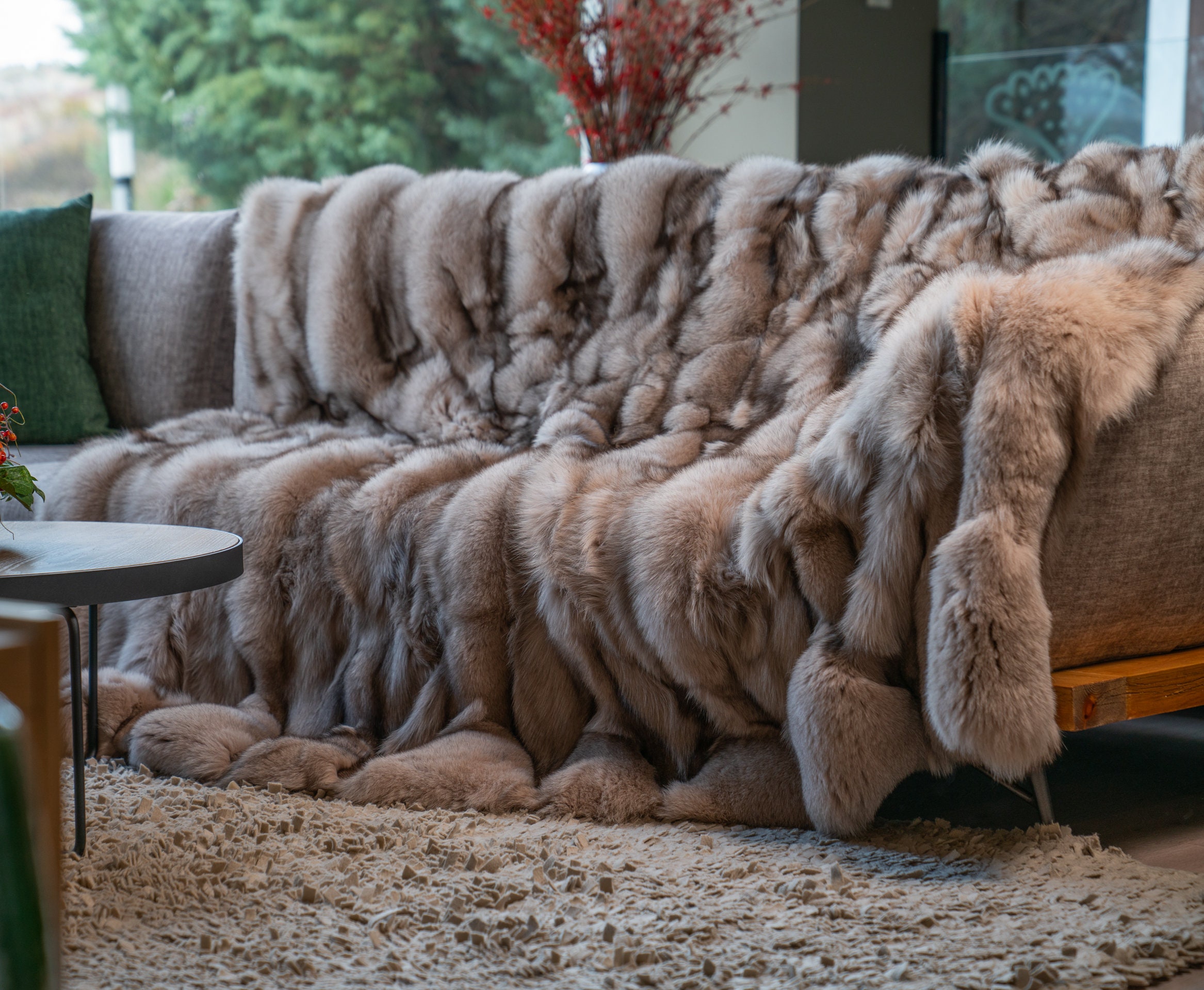 Fox fur throw blanket sale