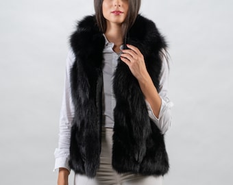 Black Fur Vest - Etsy