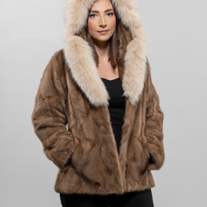 Demi Buff Mink Fur Jacket | Hooded Women’s Mink Coat | Brand New Natural Color Luxury Jacket by Askio Fashion Furs