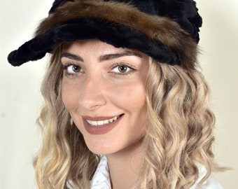 Gorro de piel de visón hecho a mano con ribete de marta cibelina - Askio Fashion Furs