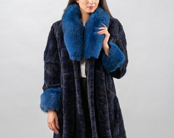 Manteau de vison bleu foncé/longueur genou/fabriqué à la main/femmes/vison/manteau/par Askiofashion fourrures