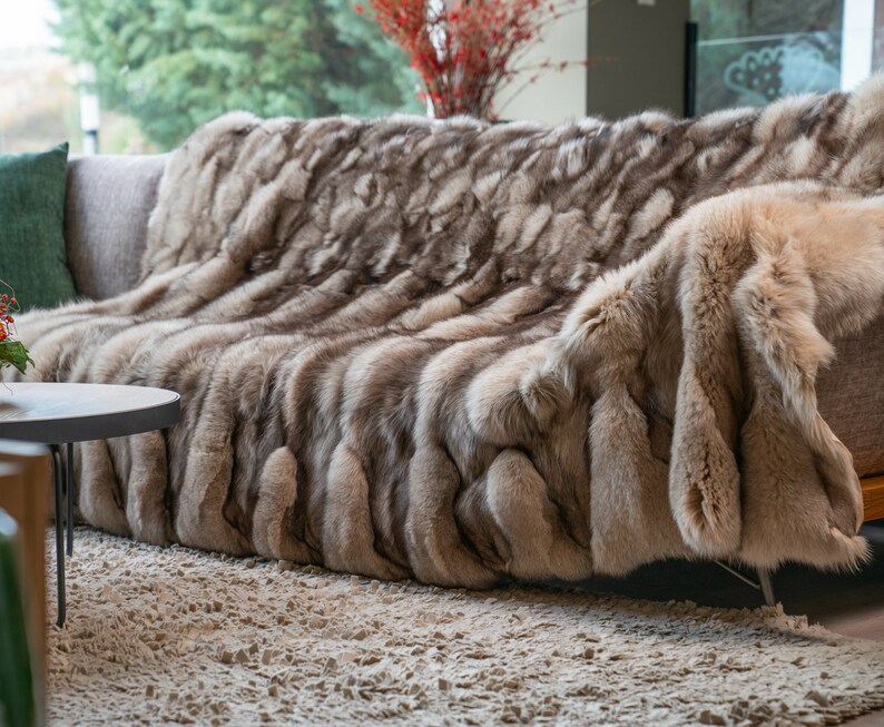 Light Beige Fox Fur Throw Blanket/real Fox Fur Throw/bedspread Etsy