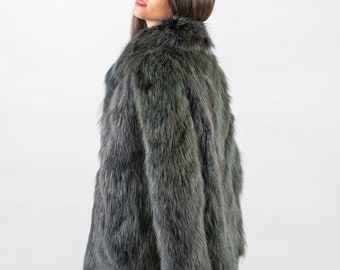 Dark Green/Raccoon/Women Fur Jacket/Handmade/Stay Warm/Women/Fur Coat/Women/Gift/by Askio Fashion furs