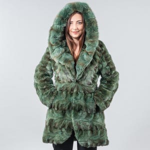 Luxury Handmade Green Sable Fur Coat with Hood | Askio Fashion Furs