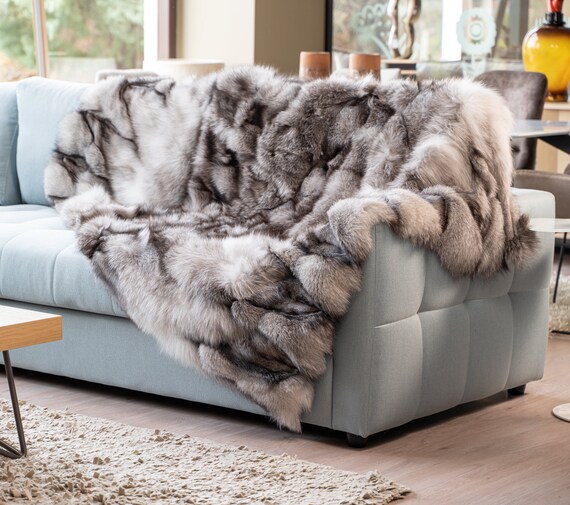 Blue Frost Fox Fur Throw Blanket brand New area Rug luxury Gift for Her home Decoration by Askio Fashion Furs Etsy UK