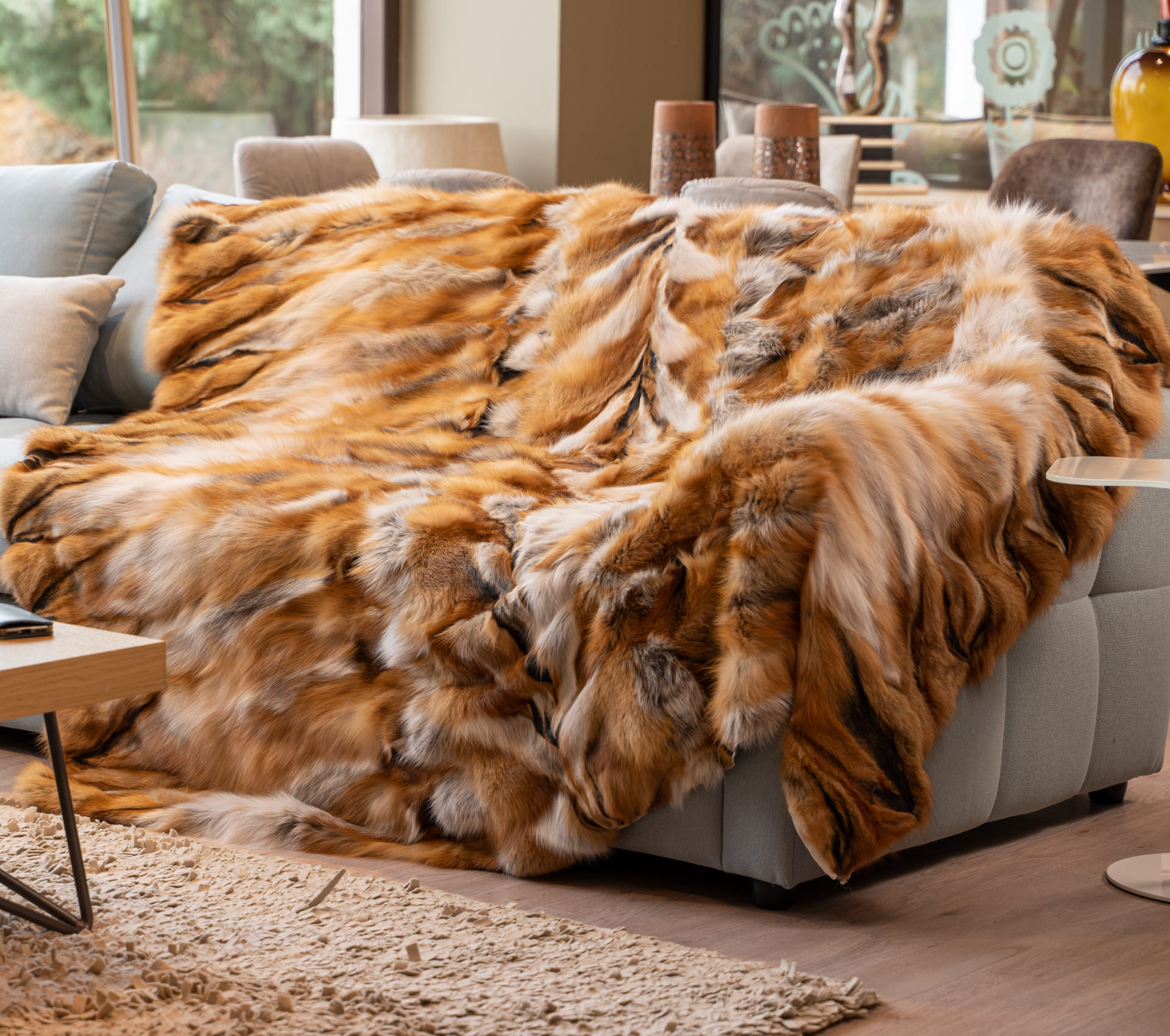 Canadian red fox fur blanket in natural colours Etsy