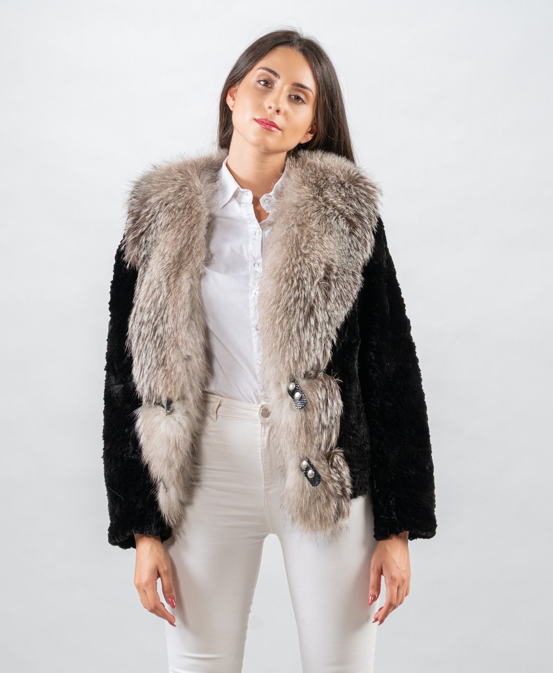 Mink coat with fox trim sale