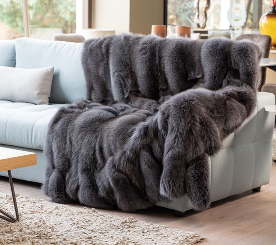 Real Crystal Fox Fur Blanket -100% Real Fur Coats - Haute Acorn