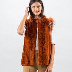 Luxurious Cinnamon Mink Fur Vest | Silver Fox Trim Accent | Handmade Winter Women’s Vest | Gift for Her by Askio Fashion Furs