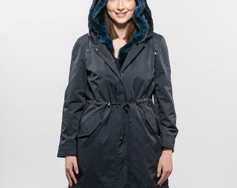 Women Winter Jacket/Dark Blue Color/Handmade/Women Parka/by Askio Fashion Furs