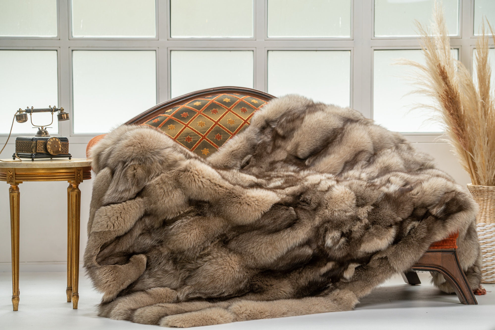 Light Beige Fox Fur Throw Blanket/real Fox Fur Throw/bedspread Etsy