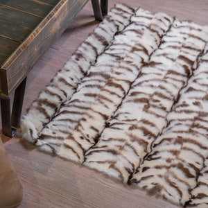 Brown White Fur Throw Rug in Top Quality/Russian Marten Fur Area Rug/Luxury Fur/Brand New/Art Rug by Askio Fashion Furs