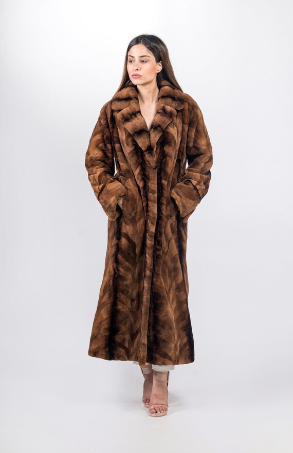 Light Brown sheared Mink Fur Coat handmade women fur Fashion gift